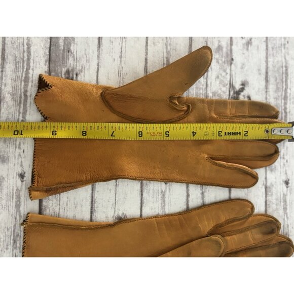 Natalie Deerskin Tan Gold Vintage DEERSKIN LEATHER GLOVES (UNLINED) 7 - Picture 11 of 11